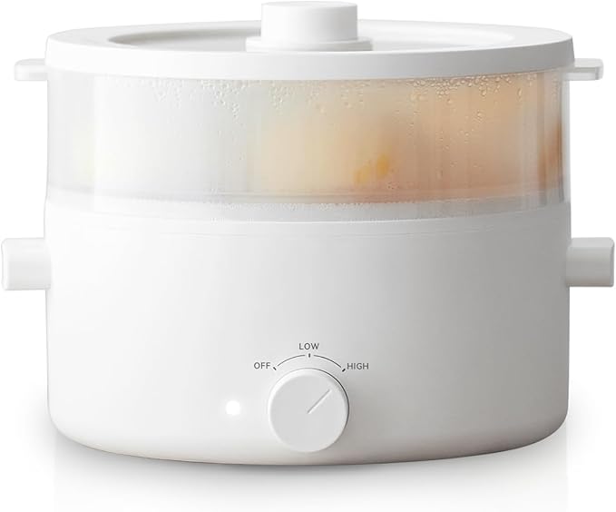 Electric Steamer for Cooking, 2L Ceramic Glaze Non-stick Pot, Dual Power Multi-functional Electric Cooker, Suitable for Steak, Pasta, Hot Pot, Ramen, Quick Heating and Overheat