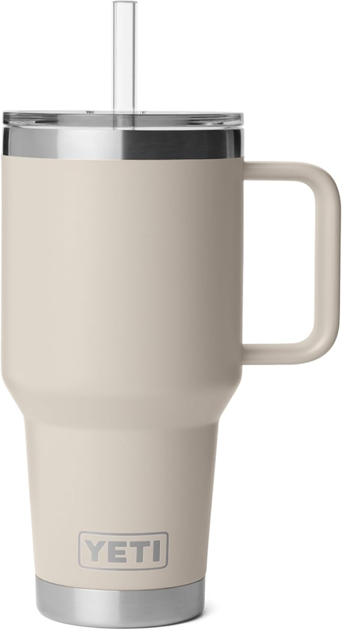 YETI Rambler 35 oz Straw Mug 2.0 - Double-Wall Vacuum Insulation for Cold Beverages – Dishwasher Safe – Cupholder Compatible – Reusable Straw – Comfortable Grip Handle – Travel Mug - Cape Taupe
