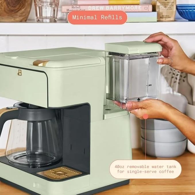 Beauti Multi Brew 12 Cup Programmable Drip & Single Serve Coffee Maker, Versatile Brewing (6oz, 8oz, 10oz, 12oz, 14oz), Pods or Ground, Over Ice option, Keep Warm mode (Sage Green)