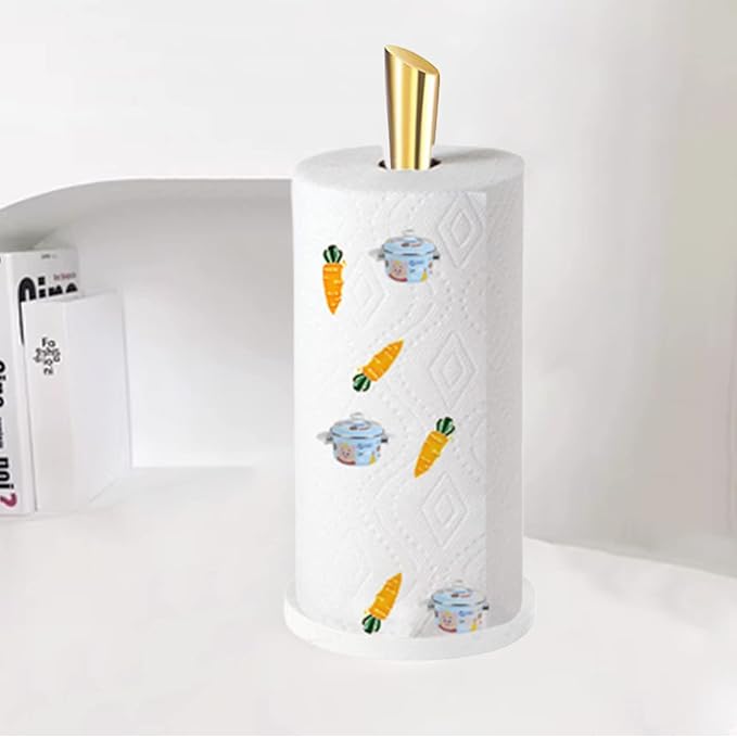 Gold Paper Towel Holder Countertop, Marble Paper Towel Holder Used for Kitchen&Bathroom, Paper Towel Holder Made of Stainless Steel for Easy One-Handed Operation Gold