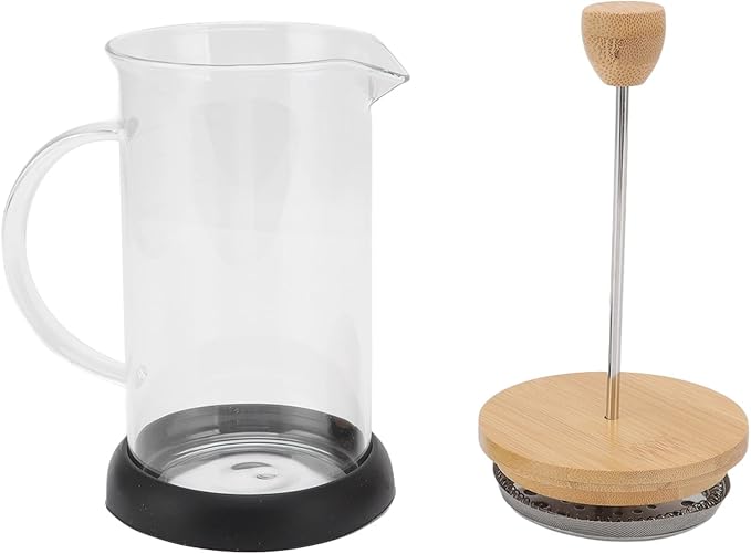 Heat Resistant Hand Brewing Filter French Press Borosilicate Borosilicate Tea Cafe Brewing Pot for Office Use (600ml Bamboo Cover)