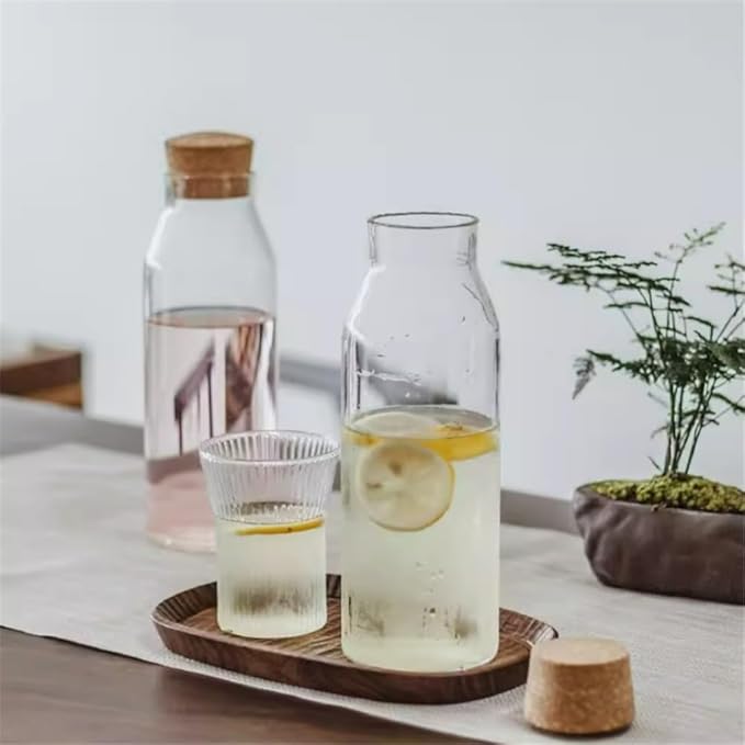GLigeT Iced Tea Pitcher Borosilicate Water Pitcher Cold Brewed Tea Glass Bottle with Cork Jar Fruit Wine Storage Container 800ml/1200ml Water Jug(800ml)