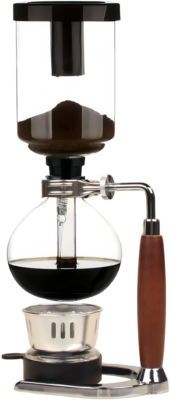 Glass Siphon Coffee Maker, Automatic Vacuum Coffee Brewer 3-Cup (360ml) with Alcohol Burner, Adjustable Buffer Clamp, Stainless Steel Bracket Base for Coffee Aficionados