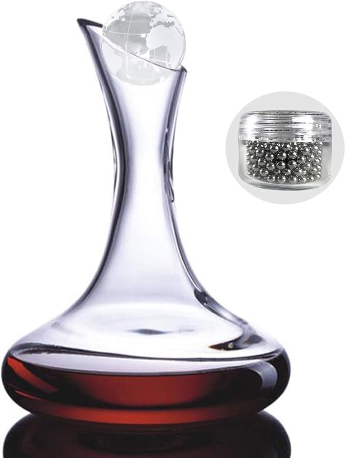 Amlong Crystal Lead-Free Large Wine Decanter, Red Wine Carafe, Wine Gift, Wine Accessories 58 oz(1700ml), with Crystal Globe Stopper and Cleaning Beads