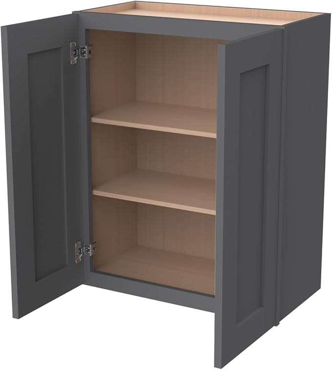 Wall-Mounted Cabinet – Solid Wood Shaker Style Medicine Cabinet with Adjustable Shelves & Soft-Close Doors for Bathroom, Kitchen, and Office Storage (Pebble Gray, 33" W x 12" D x 30" H)