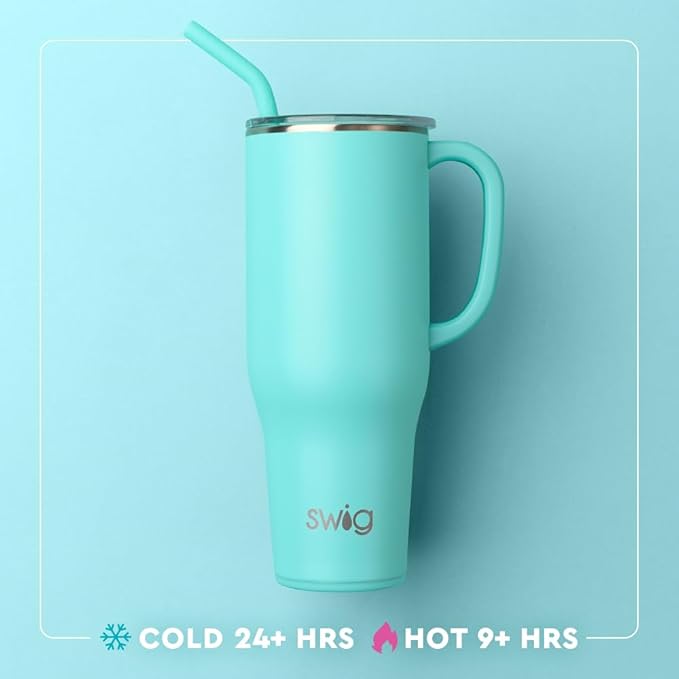 Swig Life 40oz Mega Mug, 40 oz Tumbler with Handle and Straw, Cup Holder Friendly, Dishwasher Safe, Extra Large Insulated Tumbler, Stainless Steel (Ultra Violet)