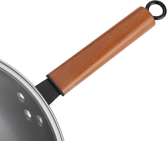 Wok Pan with Lid, 12.6in Woks & Stir Fry Pans No Chemical Coated Flat Bottom Chinese Wok for Induction, Electric, Gas, All Stoves