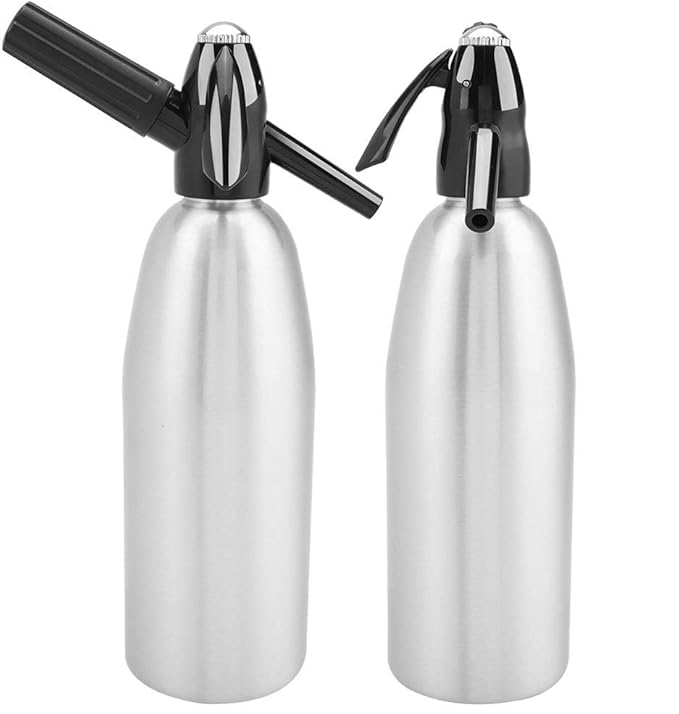 Raguso Soda Bottle Fashionable Attractive Alloy Soda Syphon Bottle Seltzer Portable Siphon Carbonated Seltzer Water Maker With Pressure Regulator for Mojitos Cocktails Juice Drinks(Silver) Sodamaker