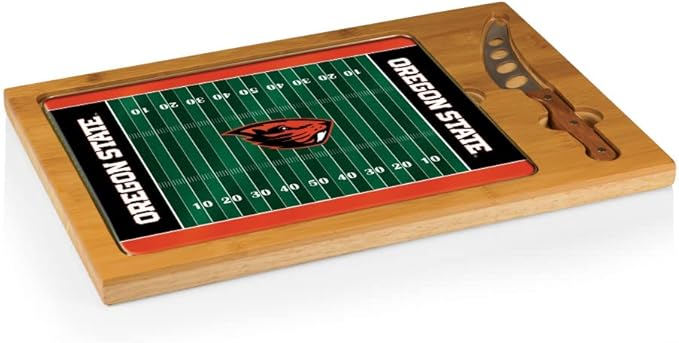 PICNIC TIME NCAA Icon Glass Top Cutting Board & Knife Set, Cheese Boards Charcuterie Boards, Serving Platter, (Parawood & Bamboo)