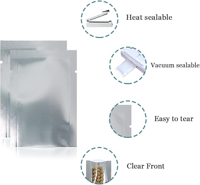 Silver Aluminum Foil Pouch Heat Seal Window Plastic Open Top Flat Vacuum Packaging Mylar Bag Food Small Sample Mylar Storage (500, 1.9x2.7 inch)