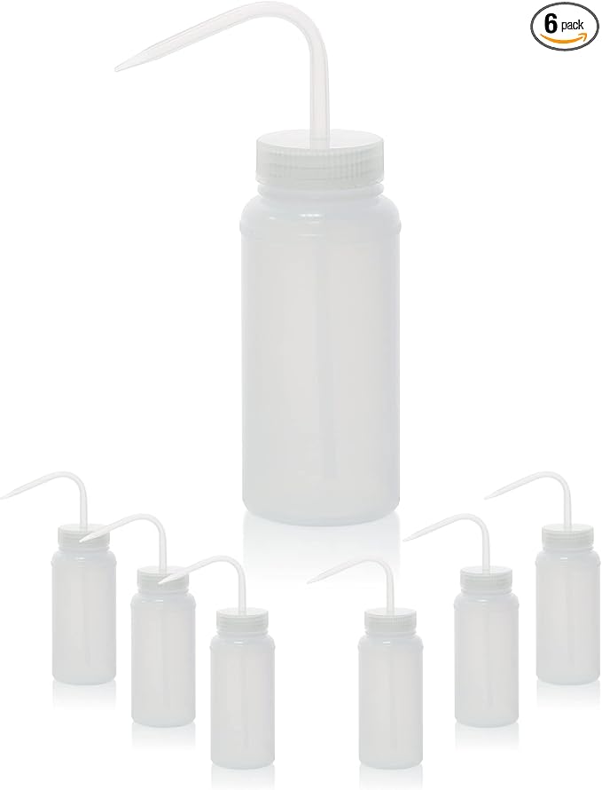 6pcs of Economy Wash Bottles, Vol.500ml (17oz), Wide-Mouth, Self-Venting Safety Wash Bottles, LDPE Material, IN-WBW500