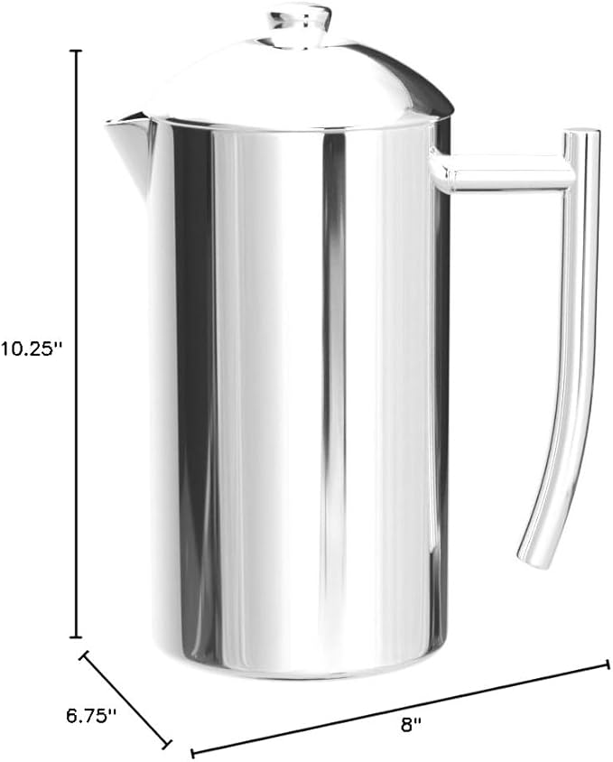 Frieling Double-Walled Stainless Steel French Press Coffee Maker - 44 oz, Polished, Extra Large Stainless Steel Coffee Press for Commercial Use - Camping Coffee Makers & Tea Press