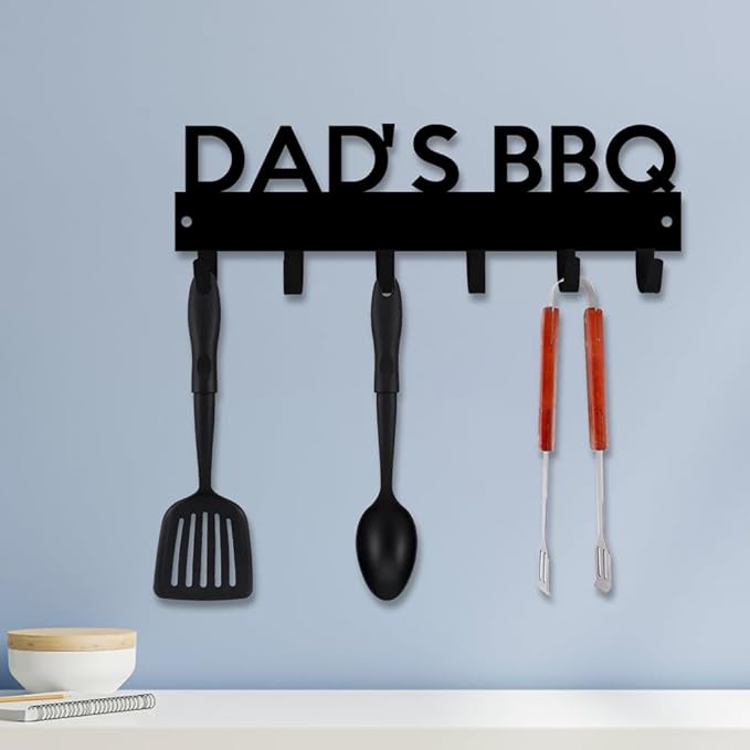 Generic Personalized BBQ Cooking Utensils Wall Hooks Rack for Dad Custom Grilling Tool Organizer Barbecue Tool Metal Storage Holders Grill Cutlery Hanger Father's Day Utensils Hanging Hooks (Style 3)