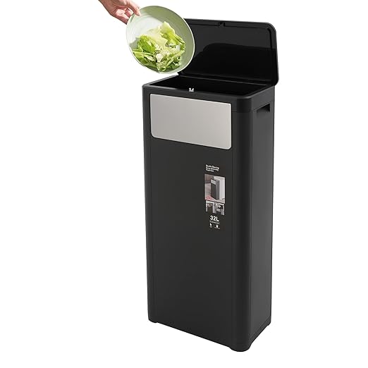 Trash Can with Lid, 8.45 Gallon Trash Bin Cabinet with 2 Openings, Hidden Trash Cabinet, Trash and Recycling Organizer, Garbage Can for Kitchen, Bathroom, Bedroom, Living Room, Office(Black)