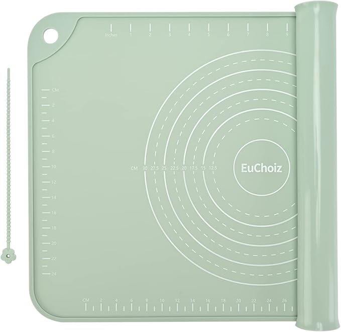 Silicone Pastry Mat 28"*20" Extra Thick Non Stick Baking Mat Food Grade Silicone Dough Rolling Bake Mat with Edge Heightening Green