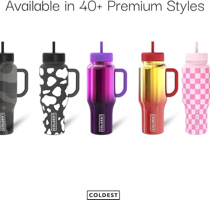 Coldest Tumbler with Handle and Straw - 100% Leak Proof Insulated Tumbler with Lid and Straw (3 Lids) - Stainless Steel Tumblers for Women & Men - Cup Holder Friendly Base, 46 oz (Lilac Blue)
