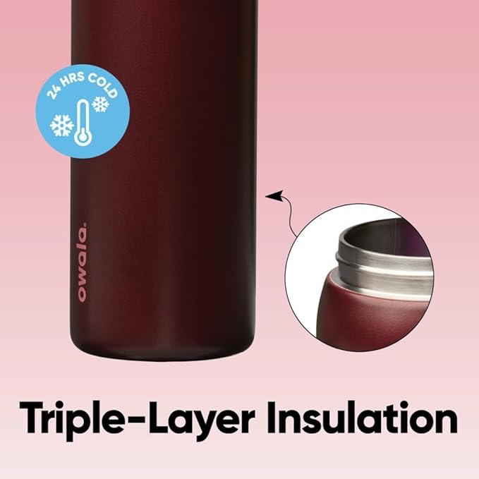 Owala FreeSip Insulated Stainless Steel Water Bottle with Straw, BPA-Free Sports Water Bottle, Great for Travel, 32 Oz, Black Cherry