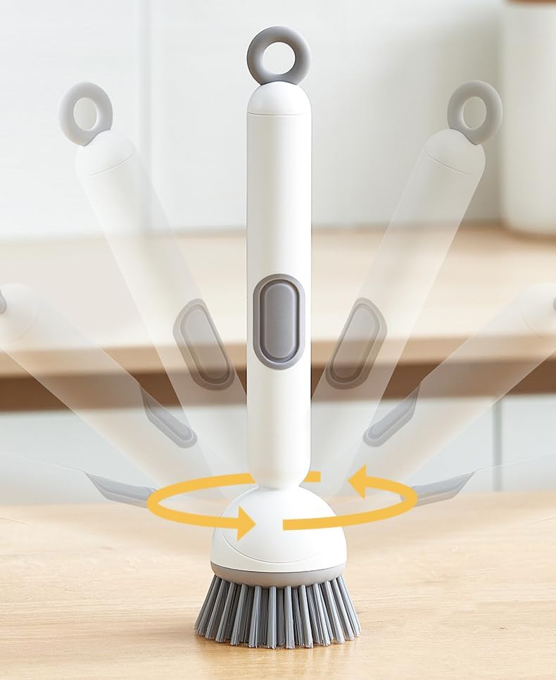 Adjustable Cleaning Brush with Liquid Dispenser, 2025 New Kitchen Dish Scrubber Brushes with Handle, Upgrade 6-Level Adjustable Dish Scrubber for Kitchen Cleaning Everyday Use (Green+Grey)
