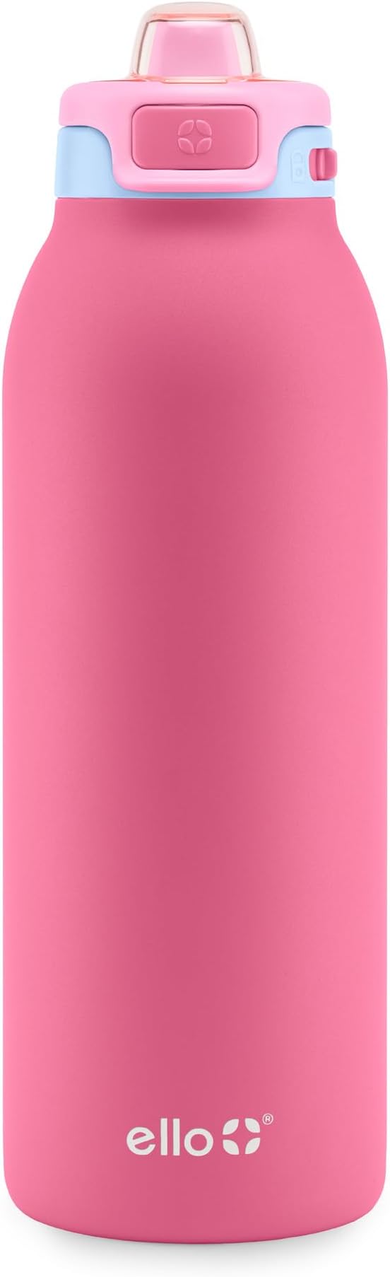 Ello Pop & Fill 40oz Stainless Steel Water Bottle with Quick Fill Technology, Double Walled and Vacuum Insulated Metal, Leak Proof Locking Lid, Sip and Chug, Reusable, BPA Free, Cherry Breeze