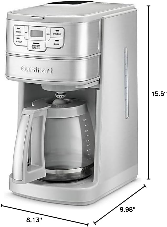 Cuisinart Stainless Steel Automatic Grind and Brew 12-Cup Coffeemaker with 24-Hour Programmability, 1-4 Cup Setting and Glass Carafe