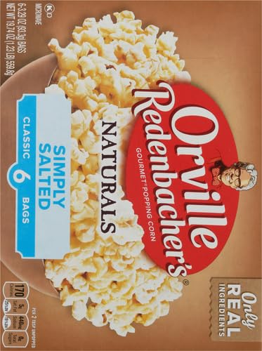 Orville Redenbacher’s Microwave Popcorn, Naturals Simply Salted Popcorn, 3g Fiber Per Serving, 3.3 oz., 6-Count (Pack of 2)