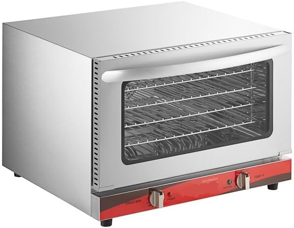 Half Size Commercial Countertop Convection Oven, 1.5 Cu Ft Capacity, Stainless Steel, 4 Wire Shelves, 1600W Electric, 150-500°F Temperature Range, 23x22.5x16.5 Inch