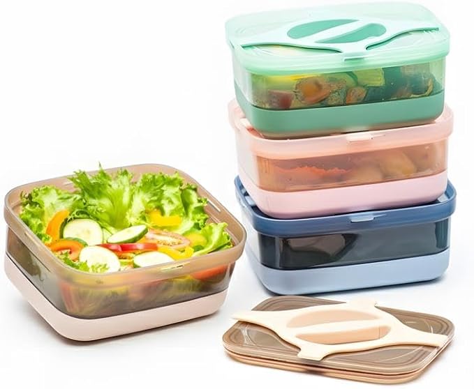 Bento Lunch Box Pack of 4 Leakproof Salad and Meal Prep 3 Cups 25.5oz Container Twistlock Lid Reusable Portable, Microwave and Dishwasher Safe BPA-Free For Work