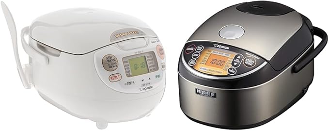 Zojirushi NS-ZCC10 Neuro Fuzzy Cooker, 5.5-Cup uncooked rice / 1L, White & NP-NWC10XB Pressure Induction Heating Rice Cooker & Warmer, 5.5 Cup, Stainless Black, Made in Japan
