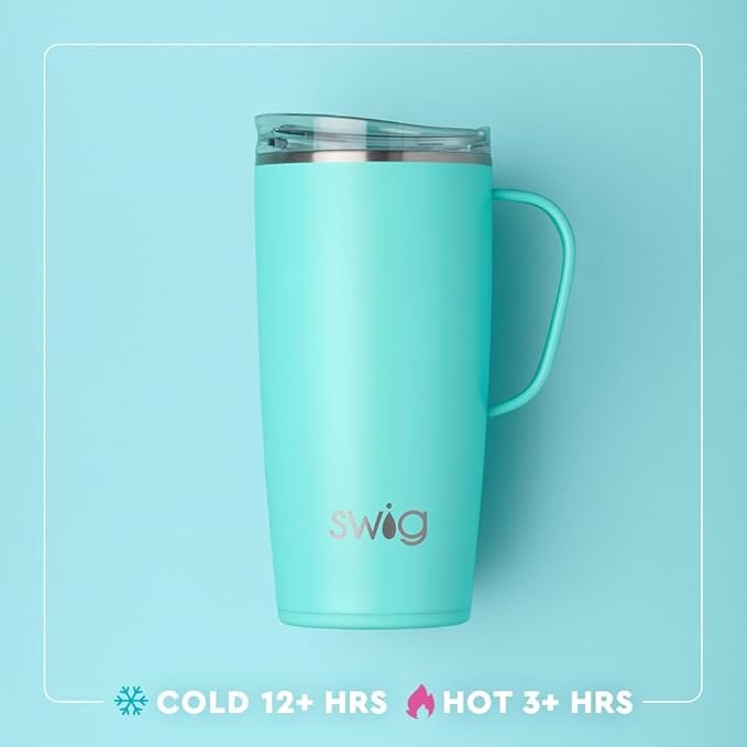 Swig Life 22oz Travel Mug, Insulated Tumbler with Handle and Lid, Travel Coffee Mug, Cup Holder Friendly, Stainless Steel 22 oz Tumbler, Reusable Insulated with Lid (Strawberry Shortcake)