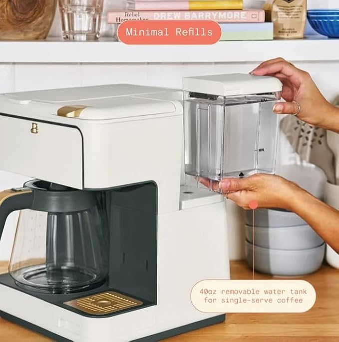 Beauti Multi Brew 12 Cup Programmable Drip & Single Serve Coffee Maker, Versatile Brewing (6oz, 8oz, 10oz, 12oz, 14oz), Pods or Ground, Over Ice option, Keep Warm mode (White)