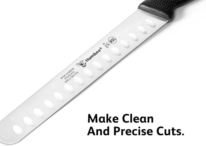 Carving Knife 10-Inch with Razor Sharp Granton Edge for Turkey, Ham, Meat Slicing and Cutting – NSF Certified, German Stainless Steel Blade, Black