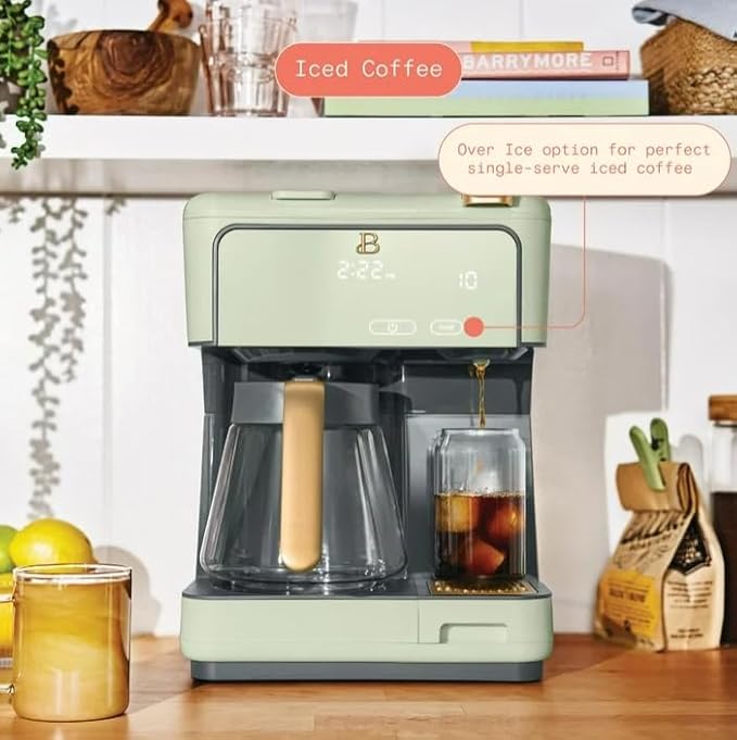 Beauti Multi Brew 12 Cup Programmable Drip & Single Serve Coffee Maker, Versatile Brewing (6oz, 8oz, 10oz, 12oz, 14oz), Pods or Ground, Over Ice option, Keep Warm mode (Sage Green)