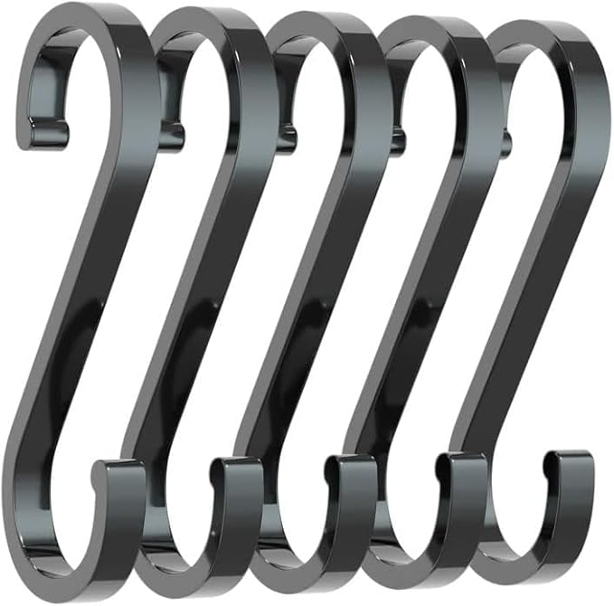 5 Pcs Black S-Shaped Hooks,Space Aluminum S Hook Multifunctional Hanging Hook Clasp Holder for Kitchen Bedroom Utility Hooks, Industrial Hooks Hardware, Home Storage Hooks