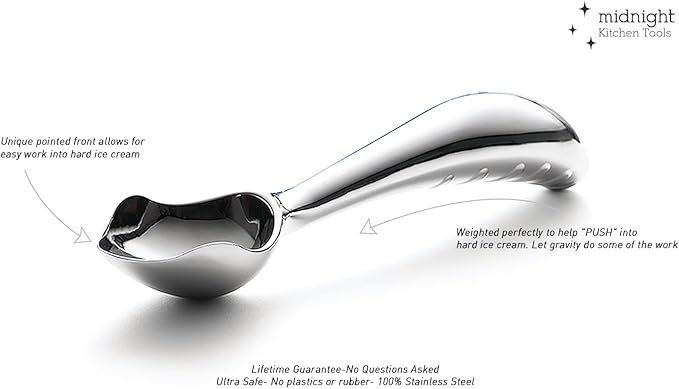 Midnight Scoop - Ergonomic Stainless Steel Ice Cream Scoop | Heavy-Duty, Easy-to-Use, and Dishwasher-Safe | Professional Grade, Handcrafted Design