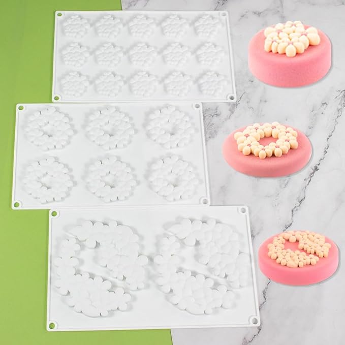 6-Cavity Flower Shape 3D Silicone Mold for Baking Cakes Mousse Dessert Pastry Mold Cake Decoration Cheesecake Ice Cream Mould (Cloud Flower M_11.84 X7 X0.32 inch)