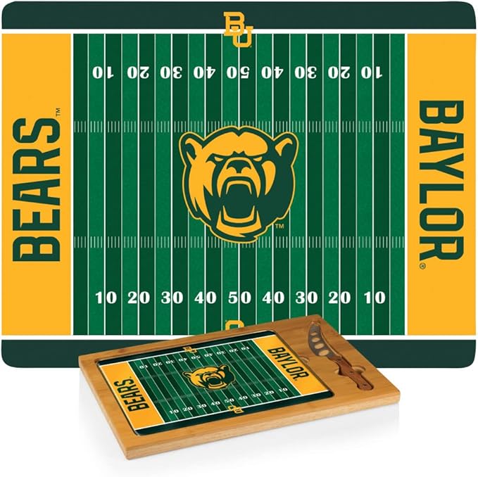 PICNIC TIME NCAA Icon Glass Top Cutting Board & Knife Set, Cheese Boards Charcuterie Boards, Serving Platter, (Parawood & Bamboo)