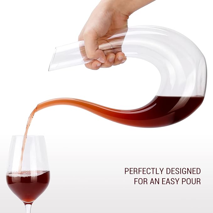 Wine Decanter with Cleaning Tools- Handmade Lead-free Crystal Swan-neck Decanter, Improves Wine Taste Smoother, Wine Accessories, Wine Gifts, 1500ml