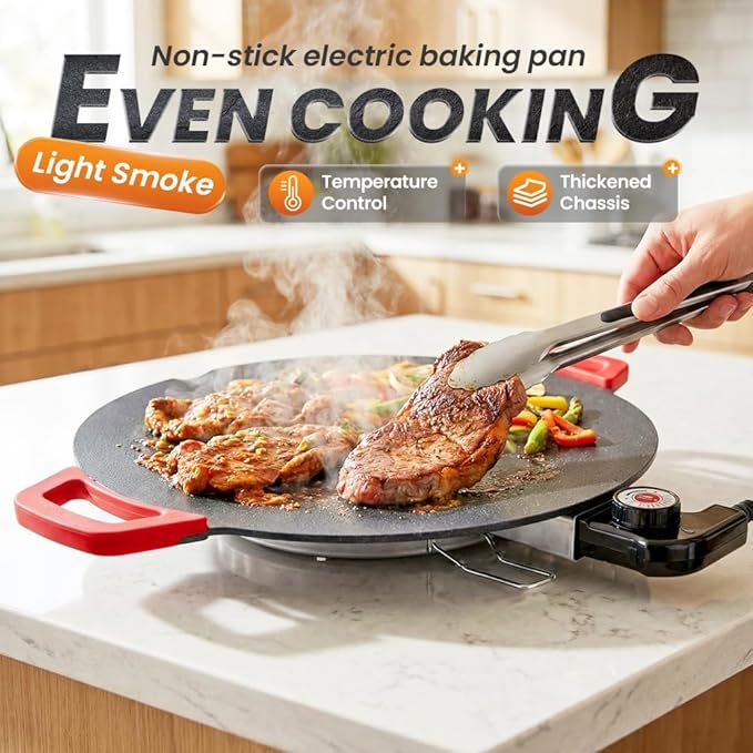 Indoor Smokeless Electric Griddle: 1000W Fast Heating Indoor Grill with 11/14/16" Nonstick Surface, Adjustable Temp Control, Easy to Clean for Steak, Pancake & BBQ (11in)