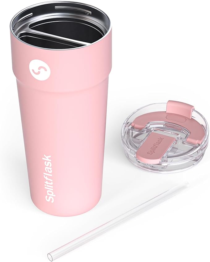 Splitflask 2-in-1 Dual Chamber Tumbler 30oz Hot & Cold Insulated Cup with Straw & Sip Lid, Leak Resistant Stainless Steel Travel Mug for Coffee, Water, Moms, Gym, Work, Car Cup Holder BPA-Free