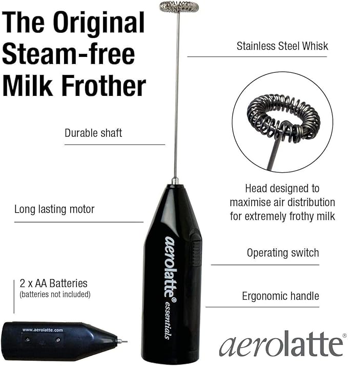 Aerolatte Essentials Steam-Free Milk Frother, Black