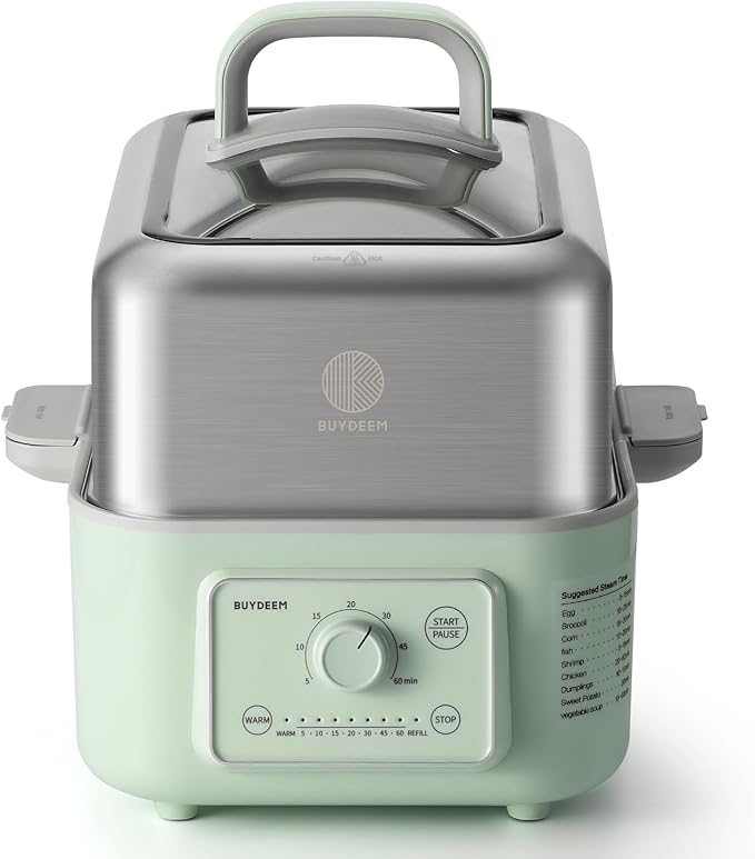 BUYDEEM G52 5.3 Quart Electric Food Steamer Bundle with CT1004 Ceramic Plate, White