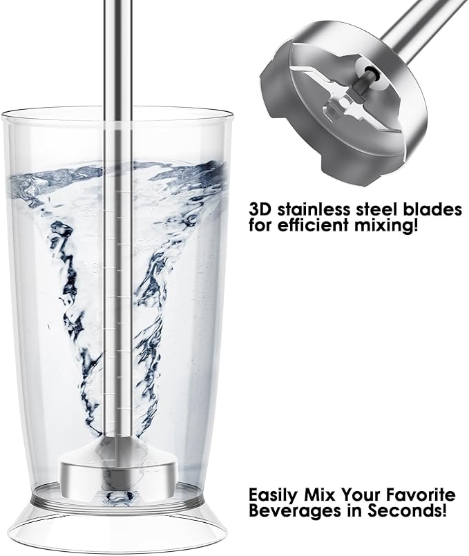 Immersion Blender Handheld 5 in 1, 800W 6 Speed Stick Blender ETL Certified, Stainless Steel BPA-Free with Chopper Whisk Frother for Soup Baby Food Smoothies
