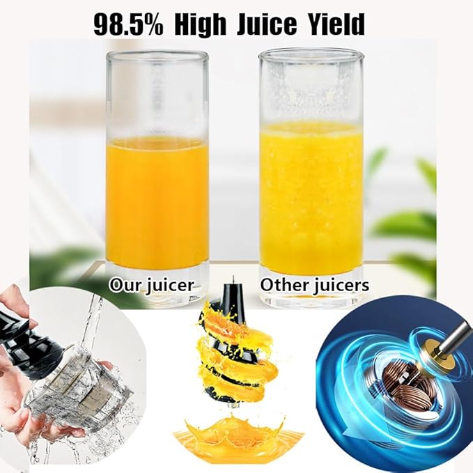 Juicer Machines, Cold Press Juicer Machines With 3.3" Large Feed Chute, Self Feeding For Juice Extractor Fit Whole Fruits And Vegetables, High Juice Yield Easy Cleaning