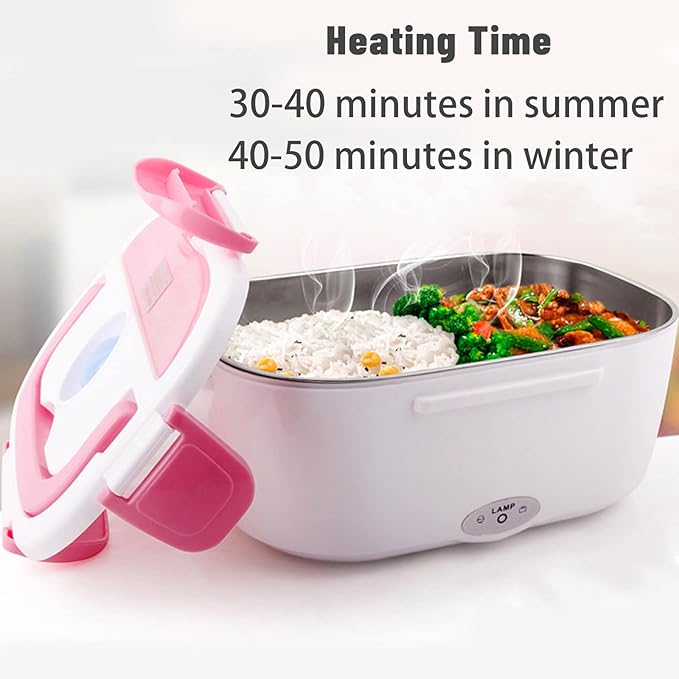Electric Lunch Box 2 In 1 Food Heater 12V 24V 110V Portable Food Warmer for Car and Home Removable Stainless Steel Heated Bento Box (Pink)