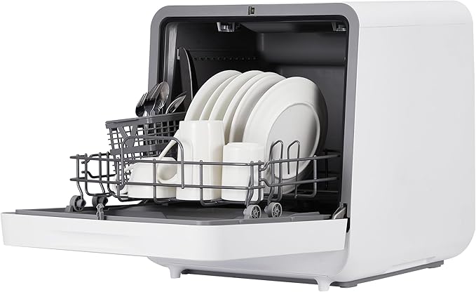 Portable Countertop Dishwasher – No Installation Needed, 2 in-1s Self-Priming & Dual Water Inlet Modes, 72℃ Hot Air Drying, Compact for Home, Apartment, RV Use with Large Display
