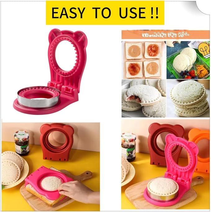 CHICHAUS Uncrustable Sandwich Maker,Sandwiches Pocket Circle Shape 3.7Inch Sandwich Cutter and Sealer,Sandwich Cutter for Kids Breakfast and lunchboxes (Rose Red)