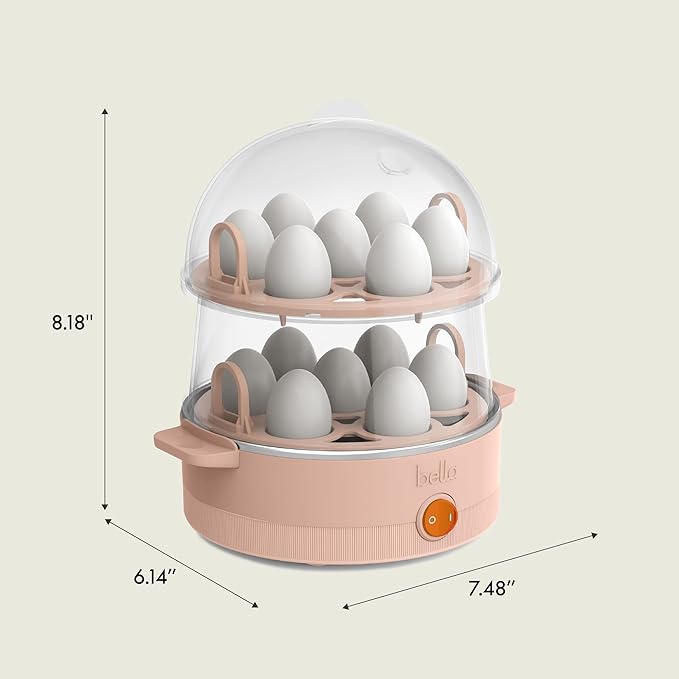 bella Electric Egg Cooker, 14 Eggs Capacity Tray, Double Stack, for Poached, Scrambled, Hard, Medium & Soft Boiled Eggs, Omelets and Steamed Dumplings, Auto Shutoff, 360 Watt, Blossom