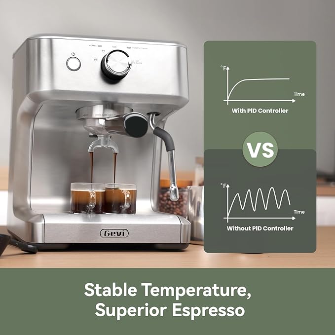 Gevi EzBru 1000 58mm Commercial Espresso Machine | PID & NTC Temp Control, 4 Adjustable Shot/Temp, Powerful Steam Wand & Barista Kit for Home & Café
