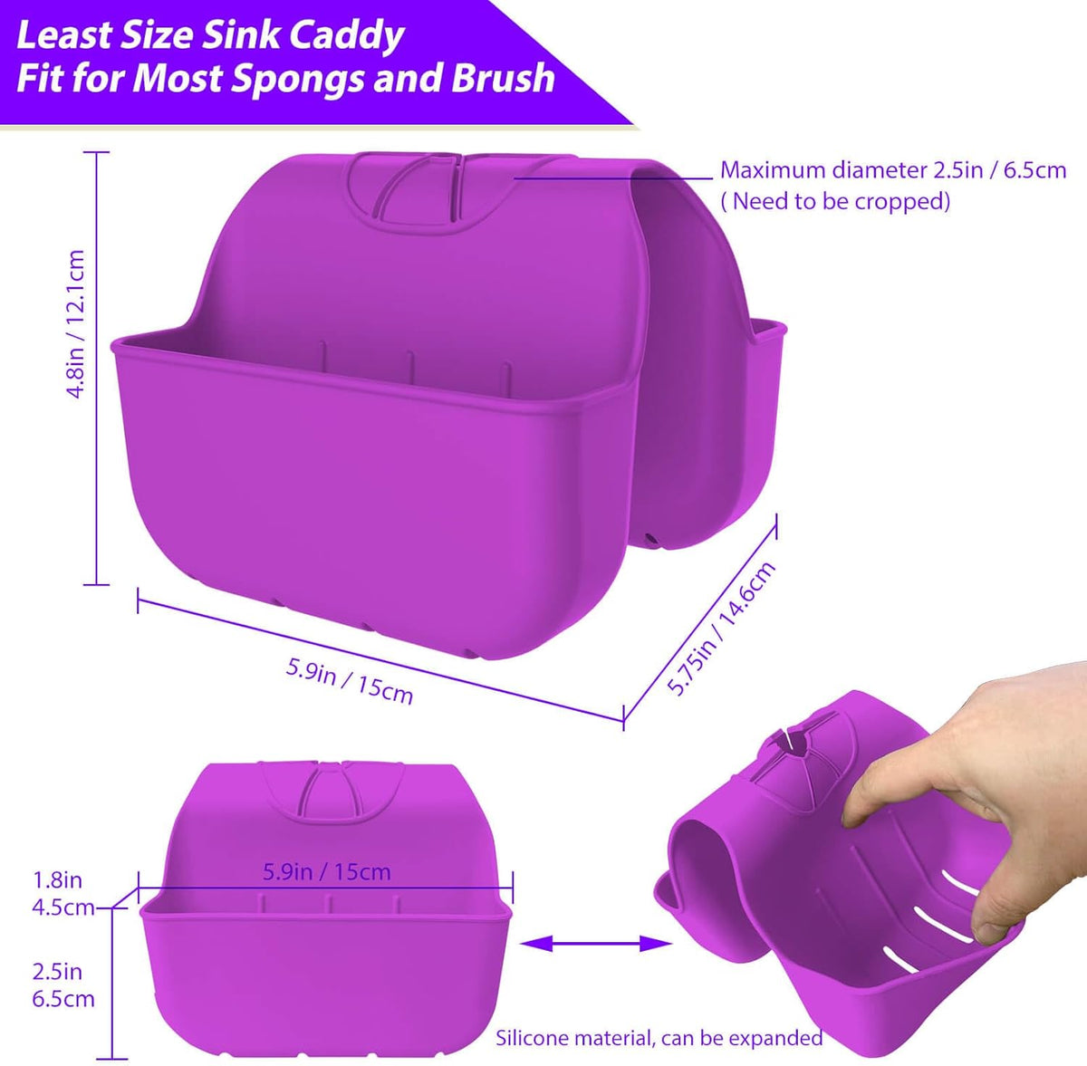 Sponge Holder for Kitchen Sink, Silicone Sink Saddle Caddy Organizer Rack, Sponges Holder Over Faucet, Hanging Kitchen Organizer Accessories Rack Basket Purple