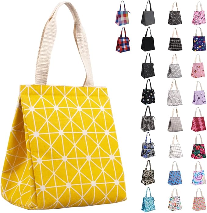 iknoe Insulated Lunch Bag for Women & Adults, 9L Foldable Wide-Open Cooler Bag with Pockets, Leakproof & Portable, for Picnic, Office, Beach(Yellow)